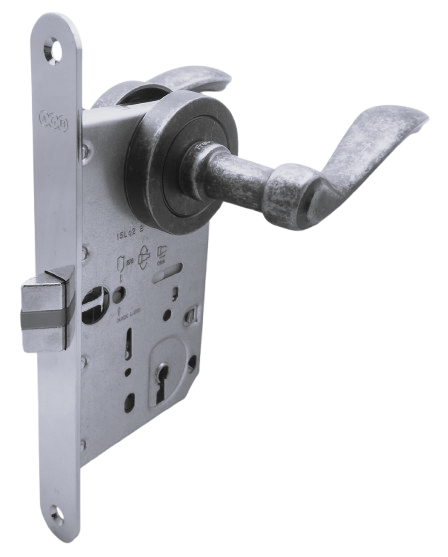 SIMPLE PASO: Par Manillas Apollo Acero Antiguo y Cerradura Paso AGB (Italia)