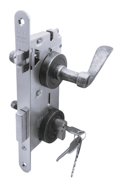 SEGURIDAD SEGURO MANUAL: Par Manillas Apollo Acero Antiguo Cerradura Seguridad y Cilindro Llave/Seguro Manual AGB (Italia)