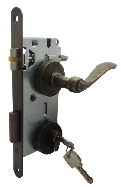 SEGURIDAD SEGURO MANUAL: Par Manillas Apollo Bronce Viejo Cerradura Seguridad y Cilindro Llave/Seguro Manual AGB (Italia)