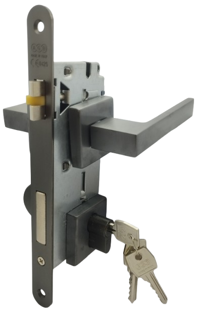 SEGURIDAD LLAVE/LLAVE: Par Manillas QMini Grafito PVD Cerradura Seguridad y Cilindro Llave/Llave AGB (Italia)