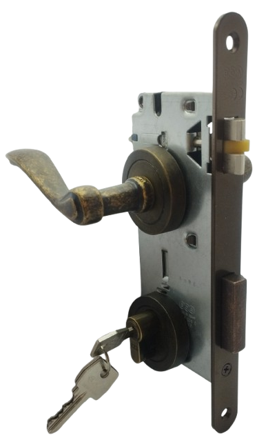 PUERTA PRINCIPAL IZQUIERDA: Manilla Apollo Bronce Viejo Izquierda, Cerradura Seguridad y Cilindro Llave/Llave AGB (Italia)