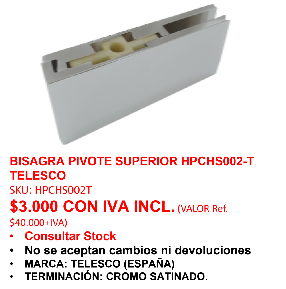 BISAGRA PIVOTE SUPERIOR HPCHS002-T TELESCO (1 por hoja). (Venta hasta agotar stock)