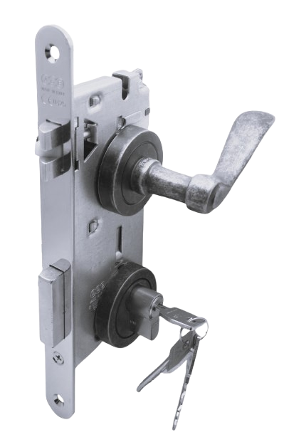 PUERTA PRINCIPAL DERECHA: Manilla Apollo Acero Antiguo Derecha, Cerradura Seguridad y Cilindro Llave/Llave AGB (Italia)