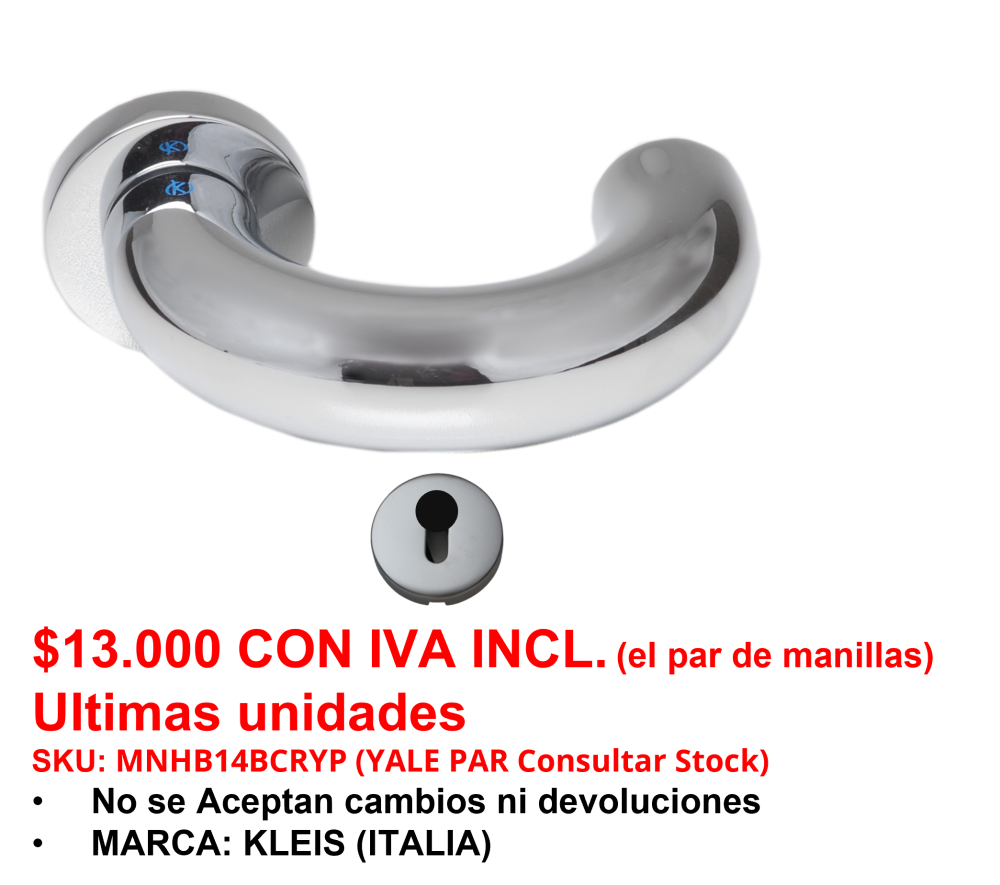 PAR MANILLA APOLLO LLAVE SEGURIDAD CROMO BRLLANTE (Venta hasta agotar stock)