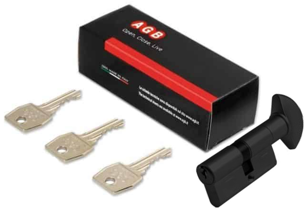 CILINDRO SEGURO MANUAL SERIE 600 (LLAVE / SEG MANUAL) CENT 60mm BLACK MATT AMAESTRABLE E IGUALABLE (ITALIA)